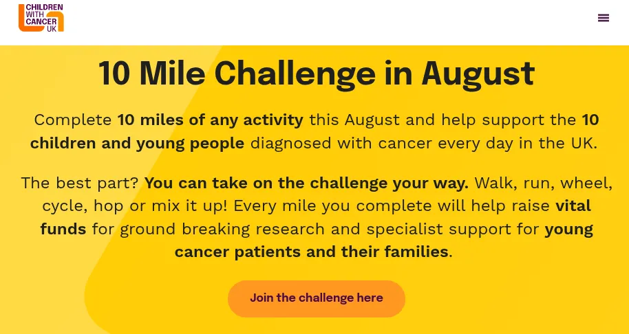 Children with Cancer UK fundraiser page